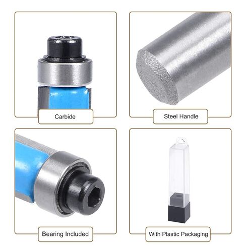 Router Bit 1/4 Shank 1/4 inch Dia. Flush Trim with Bearing 2 Flutes Carbide for Woodworking Milling Cutter Tool 2pcs in Saudi Arabia
