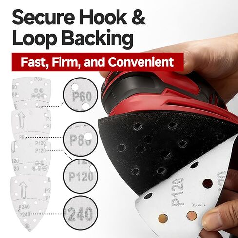 30 قطعة من وسائد الصنفرة البديلة المتوافقة مع Skil، ورق الصنفرة التفصيلي 60/80/120/240 حبيبات مختلطة، ورق الصنفرة المزود بخطاف وحلقة خلفية، لآلات الصنفرة بتفاصيل الماوس، تصميم 11 فتحة in Kuwait