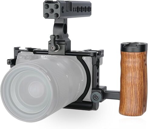 NICEYRIG A6400 A6500 A6100 Camera Cage Kit for Sony Alpha A6400 A6500 A6100, with NATO Top Handle, Wooden Side Handle DSLR Video Rig Stabilizer in Saudi Arabia