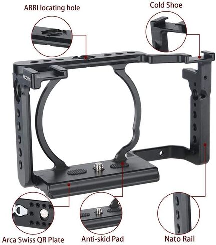 NICEYRIG A6400 A6500 A6100 Camera Cage Kit for Sony Alpha A6400 A6500 A6100, with NATO Top Handle, Wooden Side Handle DSLR Video Rig Stabilizer in Saudi Arabia