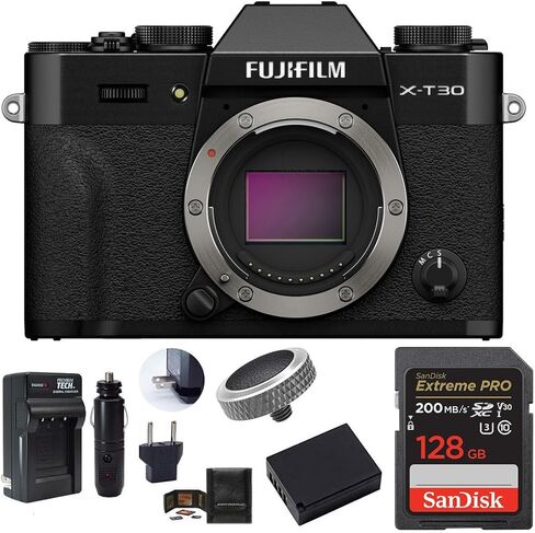 حزمة هيكل كاميرا FUJIFILM X-T30 III بدون مرآة، تتضمن: بطاقة ذاكرة SanDisk Extreme PRO SDXC بسعة 128 جيجابايت، وبطارية احتياطية والمزيد (6 عناصر) (فضي) in Kuwait