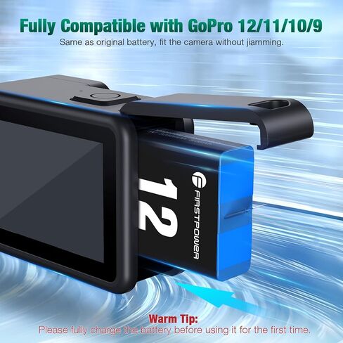 بطارية FirstPower Hero 12/11/10/9 3 عبوات 2250 مللي أمبير في الساعة وشاحن USB سريع ثلاثي الفتحات متوافق تمامًا مع كاميرا GoPro Hero 12، وGoPro Hero 11، وGoPro Hero 10، وGoPro Hero 9، أسود in Kuwait