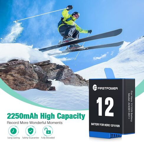 بطارية FirstPower Hero 12/11/10/9 3 عبوات 2250 مللي أمبير في الساعة وشاحن USB سريع ثلاثي الفتحات متوافق تمامًا مع كاميرا GoPro Hero 12، وGoPro Hero 11، وGoPro Hero 10، وGoPro Hero 9، أسود in Kuwait
