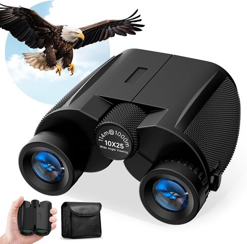 Leacco 10x25 Binoculars, Waterproof BAK4 FMC Lens for Cruise Bird Watching | Low Light Vision, Large View, Portable Mini Binoculars for Adults & Kids, Travel, Concert, Hunting, Black in Saudi Arabia