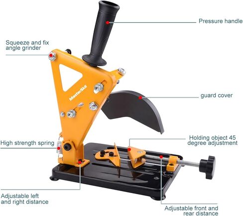Adjustable Angle Grinder Stand with 45° Clamp & High-Strength Spring, Heavy-Duty Cast Iron Base, Safety Guard Cover, Easy-Adjust Lock - Bench Mount Bracket Holder for 100 115 125mm Angle Grinders in Saudi Arabia