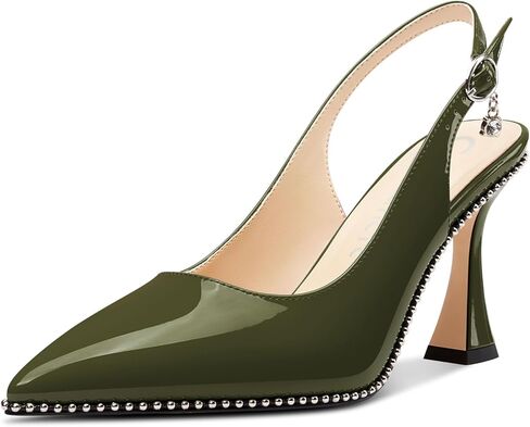 Castamere Womens Slingback Kitten Heels Close Pointed Toe Beaded Dressy Pumps Chunky High Heels Wedding Party Prom Shoes 3.5 Inches in Saudi Arabia