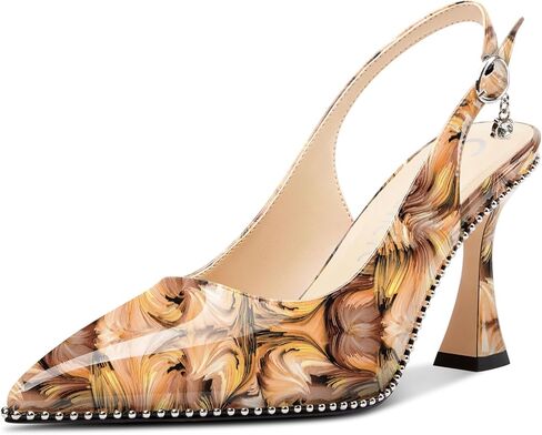 Castamere Womens Slingback Kitten Heels Close Pointed Toe Beaded Dressy Pumps Chunky High Heels Wedding Party Prom Shoes 3.5 Inches in Saudi Arabia