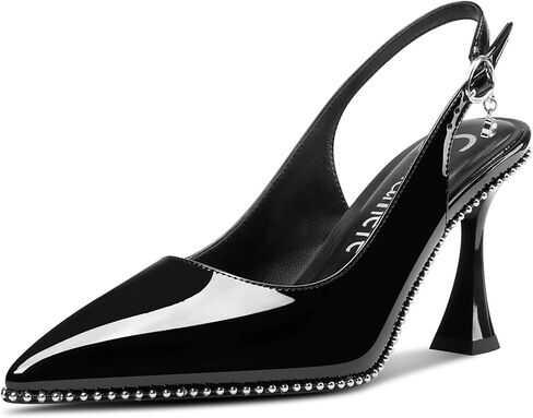 Castamere Womens Slingback Kitten Heels Close Pointed Toe Beaded Dressy Pumps Chunky High Heels Wedding Party Prom Shoes 3.5 Inches in Saudi Arabia