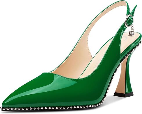 Castamere Womens Slingback Kitten Heels Close Pointed Toe Beaded Dressy Pumps Chunky High Heels Wedding Party Prom Shoes 3.5 Inches in Saudi Arabia