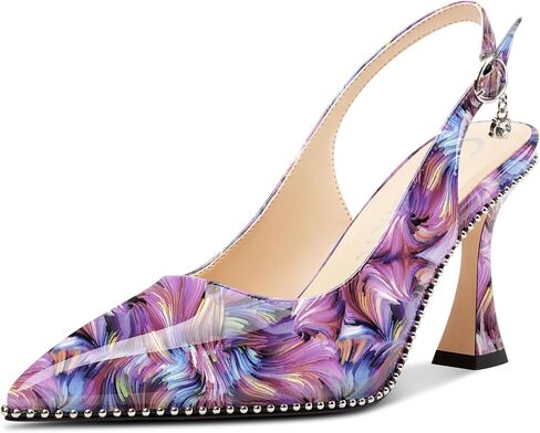 Castamere Womens Slingback Kitten Heels Close Pointed Toe Beaded Dressy Pumps Chunky High Heels Wedding Party Prom Shoes 3.5 Inches in Saudi Arabia