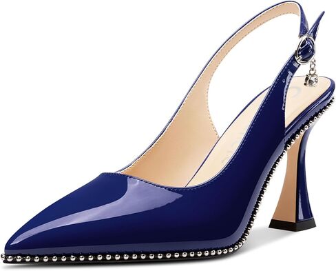 Castamere Womens Slingback Kitten Heels Close Pointed Toe Beaded Dressy Pumps Chunky High Heels Wedding Party Prom Shoes 3.5 Inches in Saudi Arabia