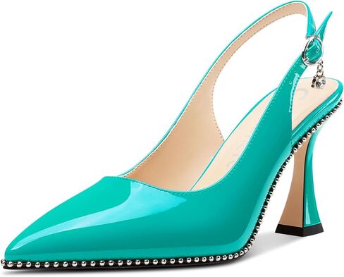 Castamere Womens Slingback Kitten Heels Close Pointed Toe Beaded Dressy Pumps Chunky High Heels Wedding Party Prom Shoes 3.5 Inches in Saudi Arabia