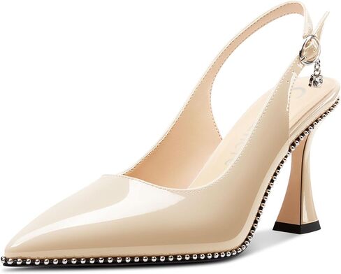 Castamere Womens Slingback Kitten Heels Close Pointed Toe Beaded Dressy Pumps Chunky High Heels Wedding Party Prom Shoes 3.5 Inches in Saudi Arabia