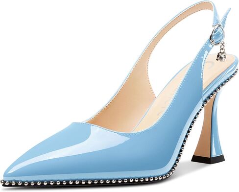 Castamere Womens Slingback Kitten Heels Close Pointed Toe Beaded Dressy Pumps Chunky High Heels Wedding Party Prom Shoes 3.5 Inches in Saudi Arabia