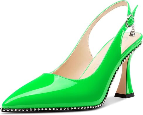Castamere Womens Slingback Kitten Heels Close Pointed Toe Beaded Dressy Pumps Chunky High Heels Wedding Party Prom Shoes 3.5 Inches in Saudi Arabia