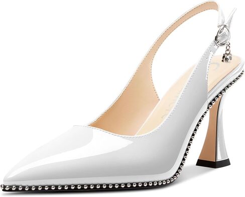 Castamere Womens Slingback Kitten Heels Close Pointed Toe Beaded Dressy Pumps Chunky High Heels Wedding Party Prom Shoes 3.5 Inches in Saudi Arabia