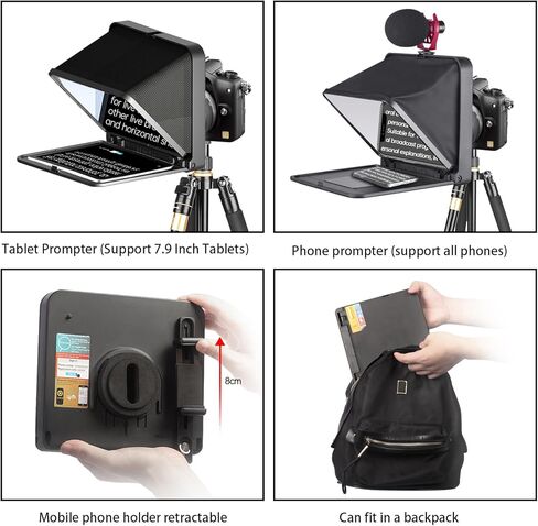 GOWENIC TC7 Teleprompter لكاميرا SLR للهواتف الذكية والكمبيوتر اللوحي، التحكم عن بعد والتطبيق، لكاميرا DSLR عدسة واسعة الزاوية لتسجيل الفيديو، تعليم البث المباشر عبر الإنترنت in Saudi Arabia