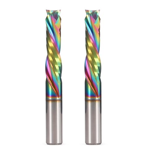 Hozly 2 PCS UP&Down Compression Spiral Router Bits 1/4" Shank 1 Inch Cutting Length 2 Inch OVL, Solid Carbide CNC End Mill with DLC Extra Long Life Coating for Wood Carving Engraving Grooving in Saudi Arabia