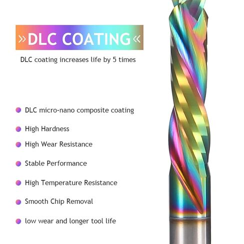 Hozly 2 PCS UP&Down Compression Spiral Router Bits 1/4" Shank 1 Inch Cutting Length 2 Inch OVL, Solid Carbide CNC End Mill with DLC Extra Long Life Coating for Wood Carving Engraving Grooving in Saudi Arabia