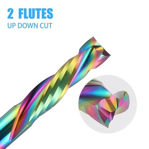 Hozly 2 PCS UP&Down Compression Spiral Router Bits 1/4" Shank 1 Inch Cutting Length 2 Inch OVL, Solid Carbide CNC End Mill with DLC Extra Long Life Coating for Wood Carving Engraving Grooving in Saudi Arabia
