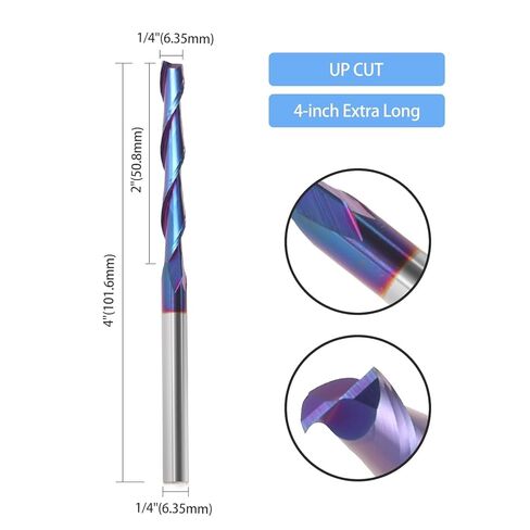 لقمة توجيه لولبية طويلة للغاية 1/4 بوصة، قطر القطع 1/4 بوصة، طول القطع 2 بوصة لقم توجيه CNC طويلة من الكربيد مع مطحنة نهاية طلاء أزرق نانو لنقش نحت الخشب in Saudi Arabia
