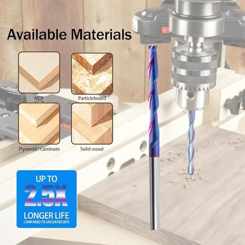لقمة توجيه لولبية طويلة للغاية 1/4 بوصة، قطر القطع 1/4 بوصة، طول القطع 2 بوصة لقم توجيه CNC طويلة من الكربيد مع مطحنة نهاية طلاء أزرق نانو لنقش نحت الخشب in Saudi Arabia