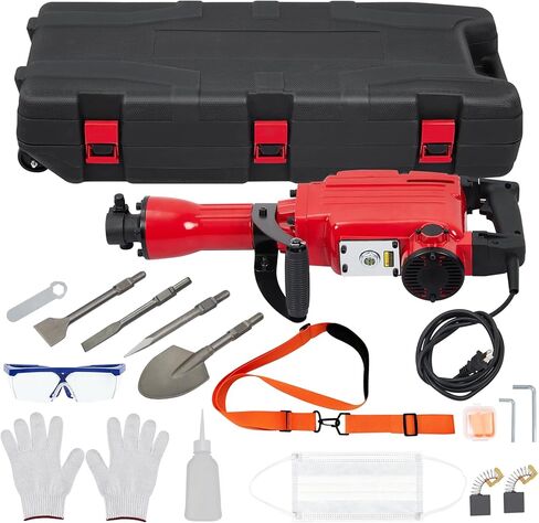 2200W Electric Demolition Jack Hammer, Heavy Duty Concrete Breaker with 4-Piece Set, 65A Impact Force, Vibration Reduction Handle, Carrying Case, Gloves & Earplugs for Construction & Renovation in Saudi Arabia