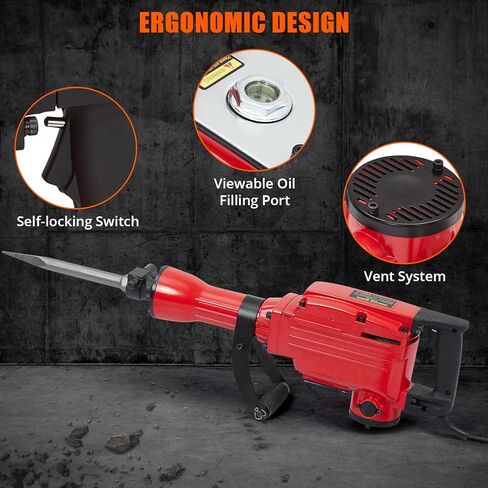 2200W Electric Demolition Jack Hammer, Heavy Duty Concrete Breaker with 4-Piece Set, 65A Impact Force, Vibration Reduction Handle, Carrying Case, Gloves & Earplugs for Construction & Renovation in Saudi Arabia