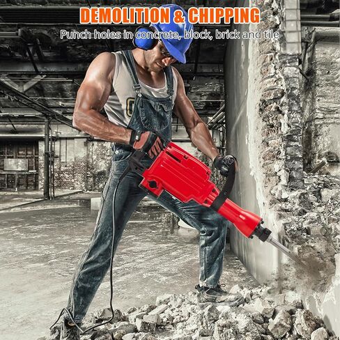 2200W Electric Demolition Jack Hammer, Heavy Duty Concrete Breaker with 4-Piece Set, 65A Impact Force, Vibration Reduction Handle, Carrying Case, Gloves & Earplugs for Construction & Renovation in Saudi Arabia