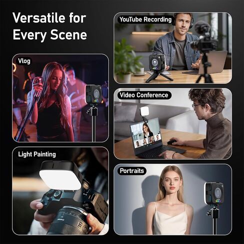 CYNOVA Magnetic RGB Video Light with Mini Desktop Tripod, Portable LED Camera Light 3000–9000K, 126 LEDs, Rechargeable Mini Panel for Vlogging, Live Streaming, Photography in Saudi Arabia