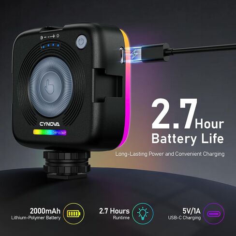 CYNOVA Magnetic RGB Video Light with Mini Desktop Tripod, Portable LED Camera Light 3000–9000K, 126 LEDs, Rechargeable Mini Panel for Vlogging, Live Streaming, Photography in Saudi Arabia