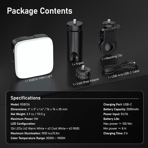 CYNOVA Magnetic RGB Video Light with Mini Desktop Tripod, Portable LED Camera Light 3000–9000K, 126 LEDs, Rechargeable Mini Panel for Vlogging, Live Streaming, Photography in Saudi Arabia