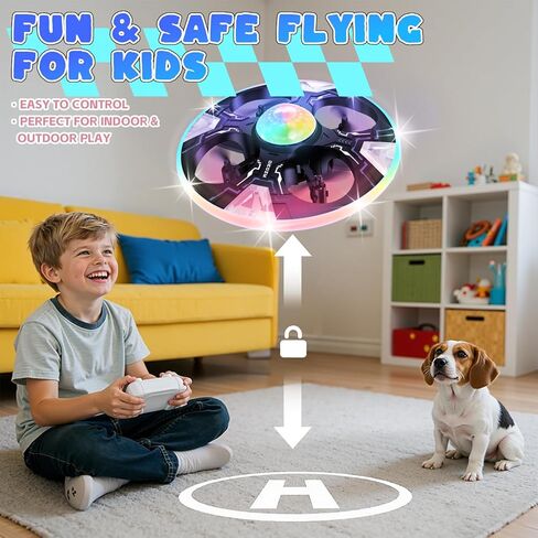 Mini UFO Drone for Kids – Safe RC Toy with 7 LED lighting modes, 360° Flips, Light Projection onto Ceilings, Auto Hover, Hand Gesture, 2 Batteries(14 Min Flight), Ideal Fun Gift for Kids in Saudi Arabia