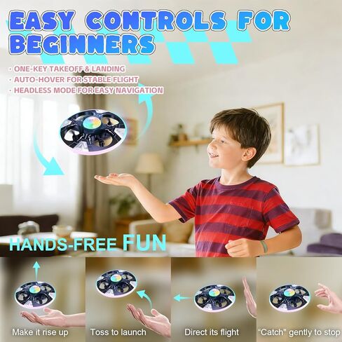 Mini UFO Drone for Kids – Safe RC Toy with 7 LED lighting modes, 360° Flips, Light Projection onto Ceilings, Auto Hover, Hand Gesture, 2 Batteries(14 Min Flight), Ideal Fun Gift for Kids in Saudi Arabia