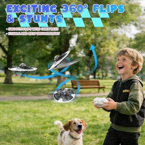 Mini UFO Drone for Kids – Safe RC Toy with 7 LED lighting modes, 360° Flips, Light Projection onto Ceilings, Auto Hover, Hand Gesture, 2 Batteries(14 Min Flight), Ideal Fun Gift for Kids in Saudi Arabia
