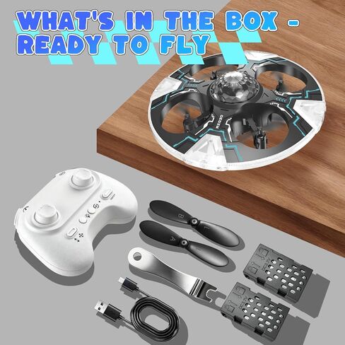 Mini UFO Drone for Kids – Safe RC Toy with 7 LED lighting modes, 360° Flips, Light Projection onto Ceilings, Auto Hover, Hand Gesture, 2 Batteries(14 Min Flight), Ideal Fun Gift for Kids in Saudi Arabia