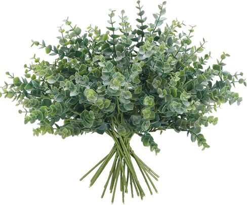 6PCS Artificial Eucalyptus Stems, 17.7" Real Touch Eucalyptus Plants, Dual-Sided Faux Leaves Greenery Decor for Vase, Table Centerpiece, Home, Bathroom, Wedding Décor (Sage Green) in Saudi Arabia