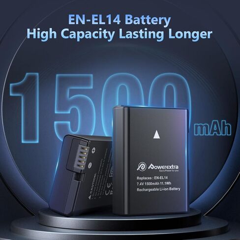 2 × بطارية EN-EL14 / EN-EL14a وشاحن LED مزدوج متوافق مع D3100، D3200، D3300، D3400، D3500، D5100، D5200، D5300، D5500، D5600، Df، Coolpix P7000، P7100، P7700، P7800 in Saudi Arabia
