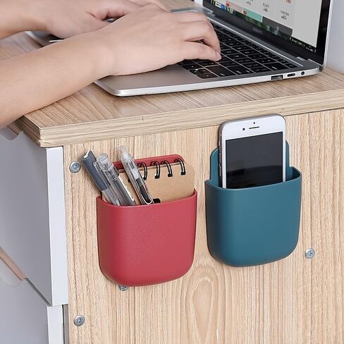 Self Adhesive Remote Control Holder Drill Free Wall Mounted Controller Stand with Phone Charging Slot for Home Office, Red in Saudi Arabia