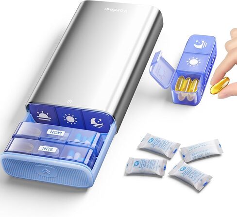 Vaydeer Large Weekly Pill Organizer 3x في اليوم ، صندوق حبوب منع الحمل المعدني لمدة 7 أيام مع حماية مزدوجة ، حبة محمولة للأدوية ، الفيتامينات ، زيوت السمك ، المكملات الغذائية (الفضة) in Kuwait