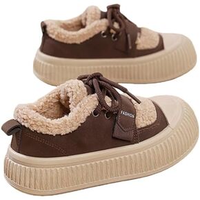 Snow Sneakers for Women, Suede Platform Sneakers Womens Warm Fur Lined Fashion Sneakers Slip-on Comfortable Winter Flat Shoes in Kuwait