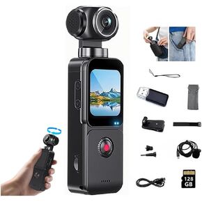 5K HD Pocket Camcorder ,5K Video & 16MP Photo,Automatic rotation 270° Rotation Wide Angle Lens,WiFi Handheld Body Worn Touchscreen with face recognition, and autofocus for Travel and Sport (128GB) in Kuwait
