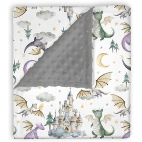 Mink Baby Boys Blanket Dragon Tale Castle, Watercolor Green Moon Clouds Stars Tree Soft Double Layer Dotted Backing Receiving Blankets, Newborn Infant Toddler Nursery Crib Bedding 30 in Saudi Arabia