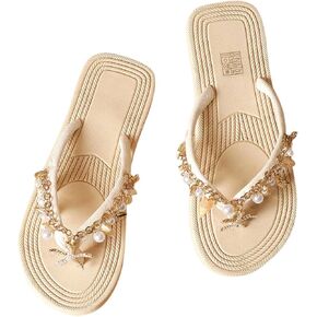 Verdusa Women's Boho Starfish Pearl Rhinestone Thong Sandals Open Toe Slip on Flip Flop Sandals in Saudi Arabia