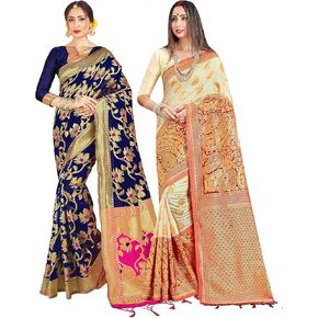 Elina Fashion Pack of اثنين من الساري للنساء Banarasi Art Silk Indiandiwali Sari || الزفاف العرقي هدية المنسوجة ساري التحرير والسرد in Saudi Arabia