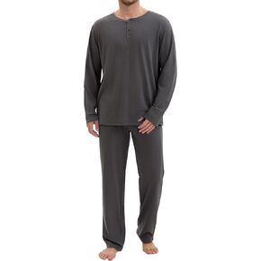 Mens Pajamas Set Comfy PJ مجموعات طويلة الأكمام بيجاماس قطن راجلان الأكمام 2 قطعة ملابس ليلية مع جيوب in Kuwait