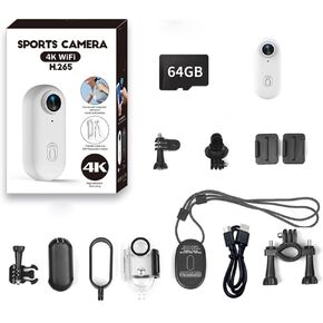 4K Mini Action Camera, Included 64GB, Wearable Camera with 360°Rotatable Clip & Magnetic Clip, for Lecture, Traveling, Pet Walking and Outdoors Activities JS-10B White in Kuwait