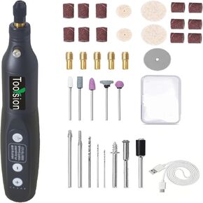 أداة دوارة صغيرة لاسلكية، 35 قطعة من الملحقات وشحن USB C، مجموعة أدوات دوارة حزمة بطارية قابلة لإعادة الشحن 3.7 فولت 2.0 أمبير، 5 سرعات للصنفرة والنقش والتلميع والقطع والحرف اليدوية، إلخ (أسود) in Kuwait