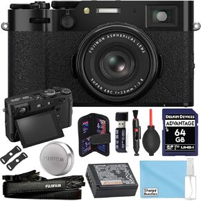 حزمة كاميرا Fujifilm X100VI الرقمية (أسود) + بطاقة SD سعة 64 جيجابايت + قارئ USB + طقم تنظيف + حزام + غطاء عدسة + منفاخ هواء in Kuwait