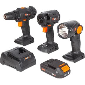WEN 20V Max Cordless Drill, Brushless Compact Impact Driver, and LED Work Light/Flashlight Combo Kit with 2Ah Battery and Charger (20VK3DDL) in Kuwait
